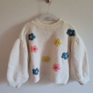 Zara Knitwear Baby Girl 12-18 months White with Colored Flowers